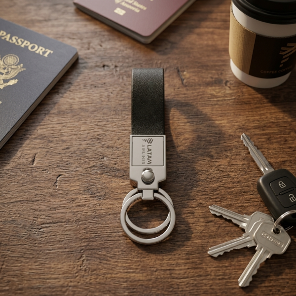 Chaveiro de Metal e Couro com Duas Argolas Personalizado