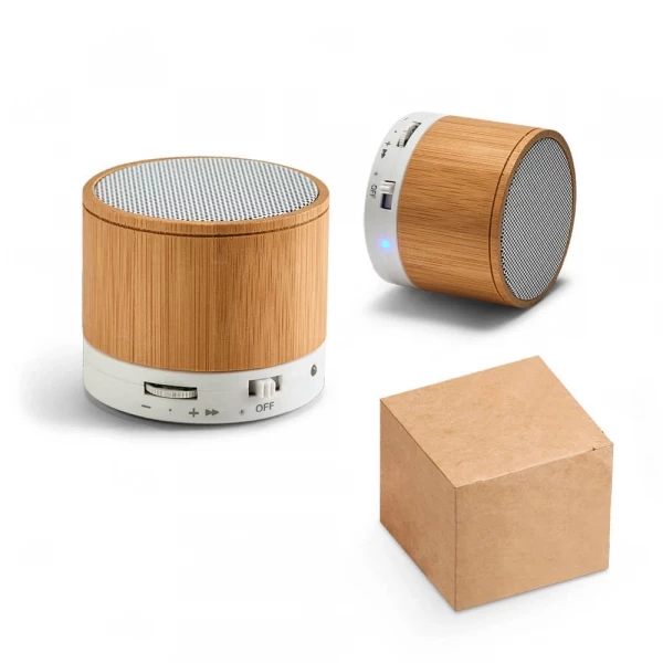 Caixa de Som em Bambu com Bluetooth e Microfone Personalizada 