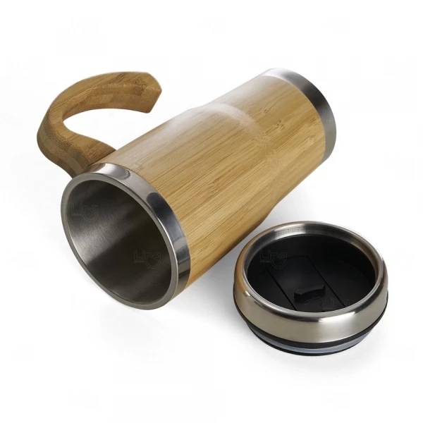Caneca Bambu e Inox 500ml com Tampa Personalizada 
