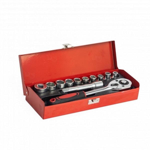 Kit Ferramentas 12 Peças com Estojo Metálico Vermelho 