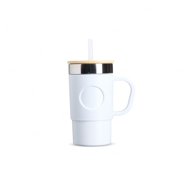 Caneca Térmica Aço Inox com Tampa de Bambu Personlizada - 400ml 