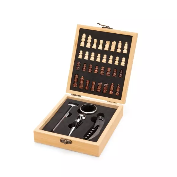 Kit Vinho e Xadrez 4 Peças Personalizado Bambu