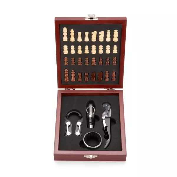 Kit Vinho e Xadrez 4 Peças Personalizado Vinho