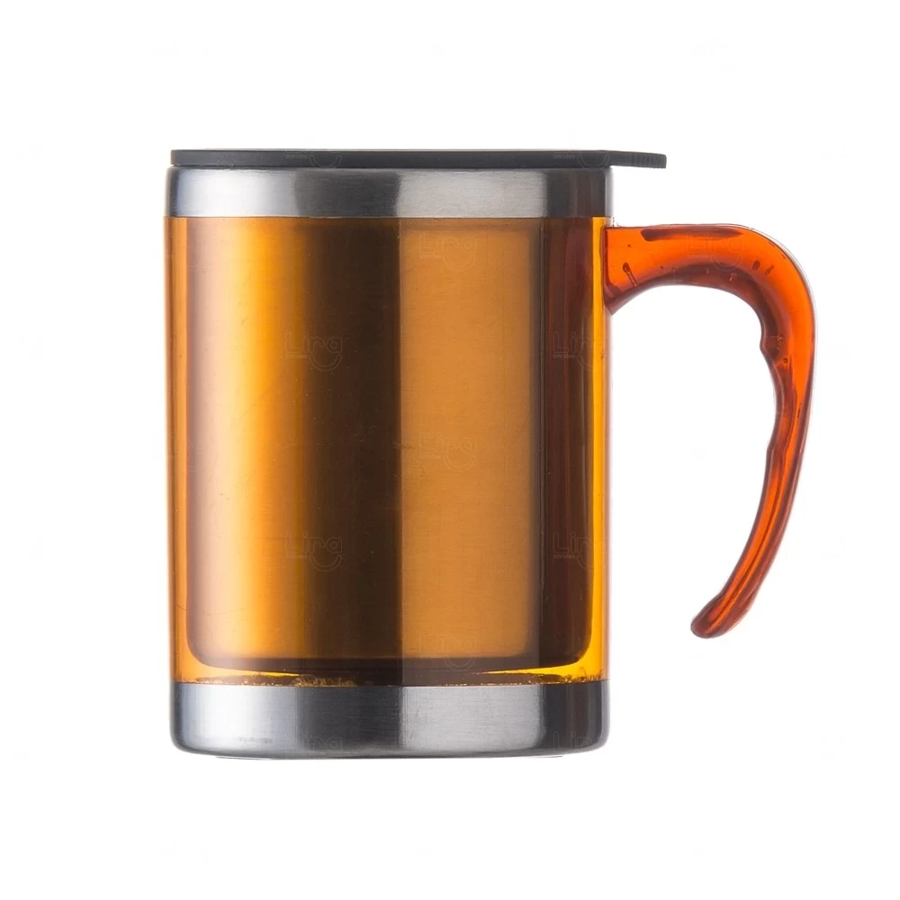 Caneca em Inox e Acrílico 400ml Personalizada Laranja