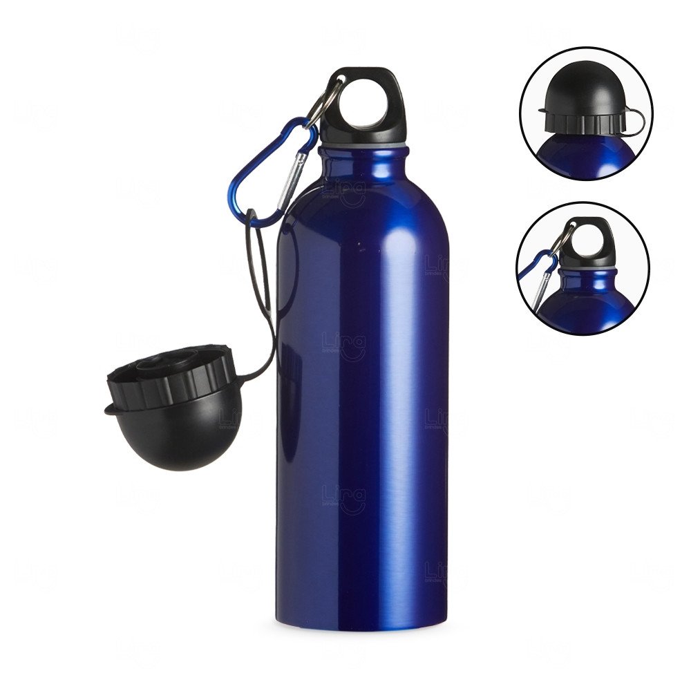 Squeeze Inox 500ml com Bico e Mosquetão Personalizado Azul
