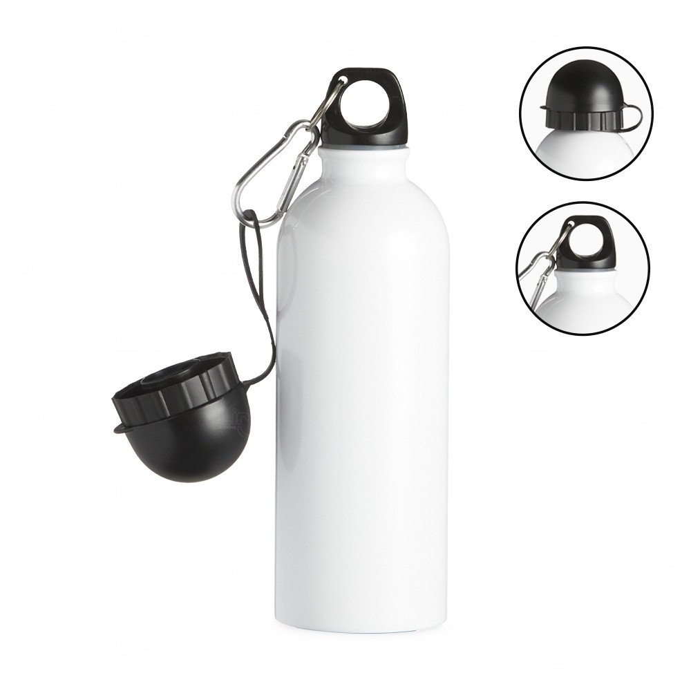 Squeeze Inox 500ml com Bico e Mosquetão Personalizado Branco