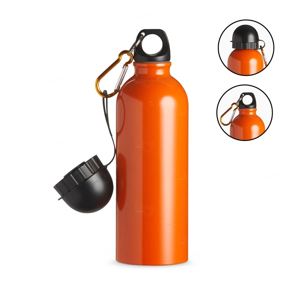 Squeeze Inox 500ml com Bico e Mosquetão Personalizado Laranja