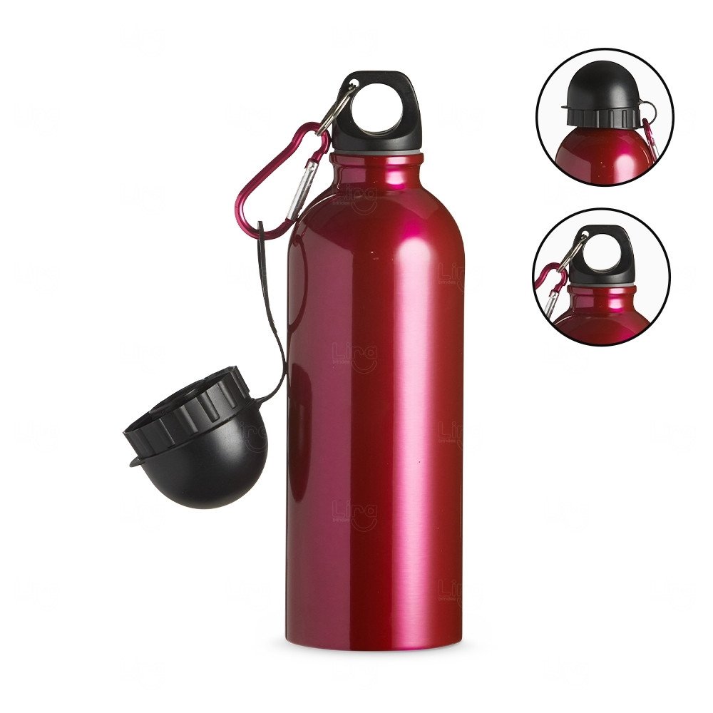 Squeeze Inox 500ml com Bico e Mosquetão Personalizado Rosa