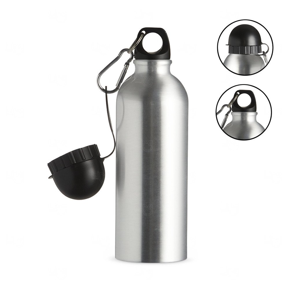 Squeeze Inox 500ml com Bico e Mosquetão Personalizado Prata