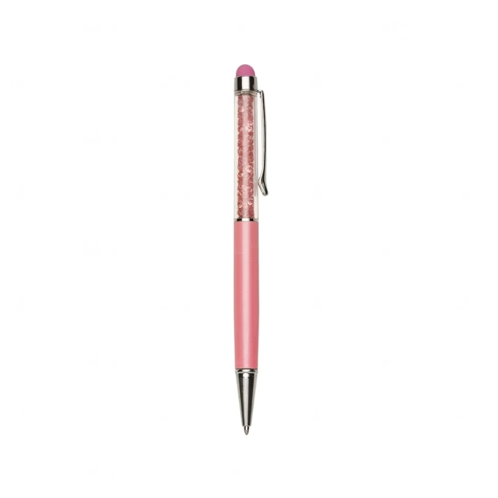 Caneta Metálica com Cristais e Touch Personalizada Rosa