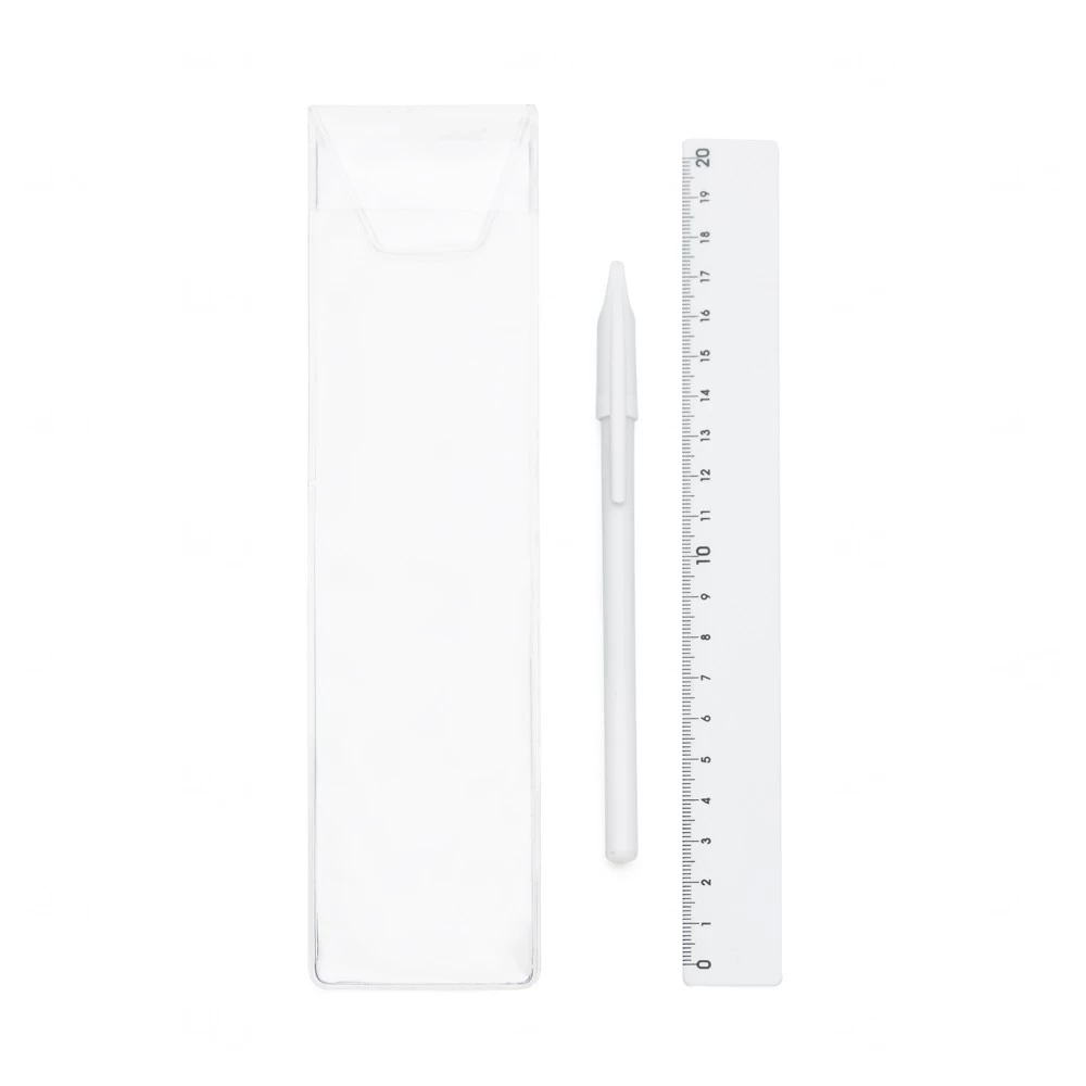 Kit Escolar Personalizado Caneta e Régua 20 cm Branco e Branco