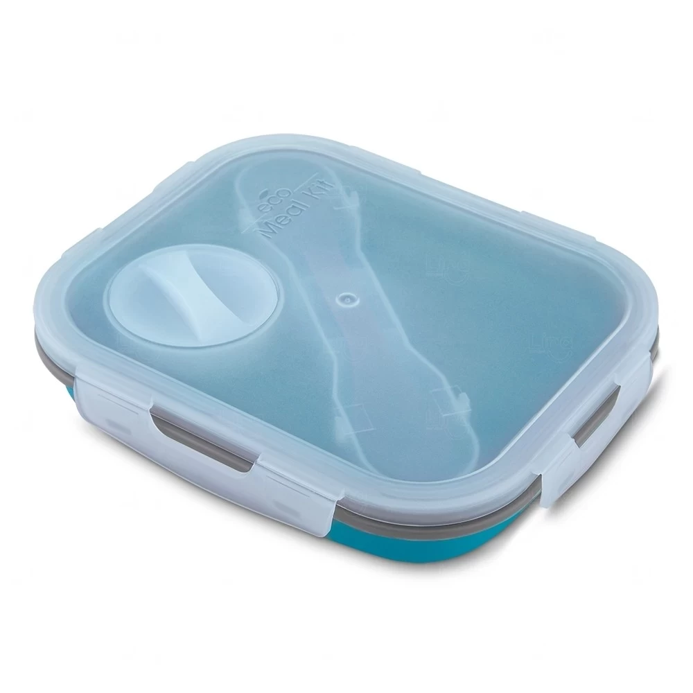 Lancheira Silicone Dobrável Personalizada Azul e Transparente