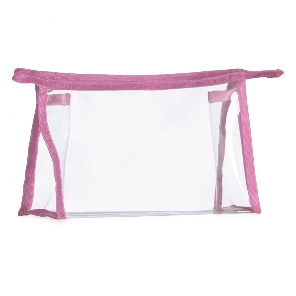 Nécessaire Plástica Transparente Personalizada Rosa Claro