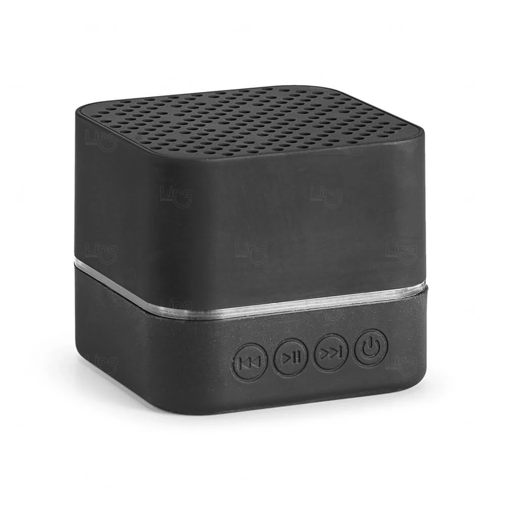 Caixa de Som com luz LED Emborrachada Personalizada Preto