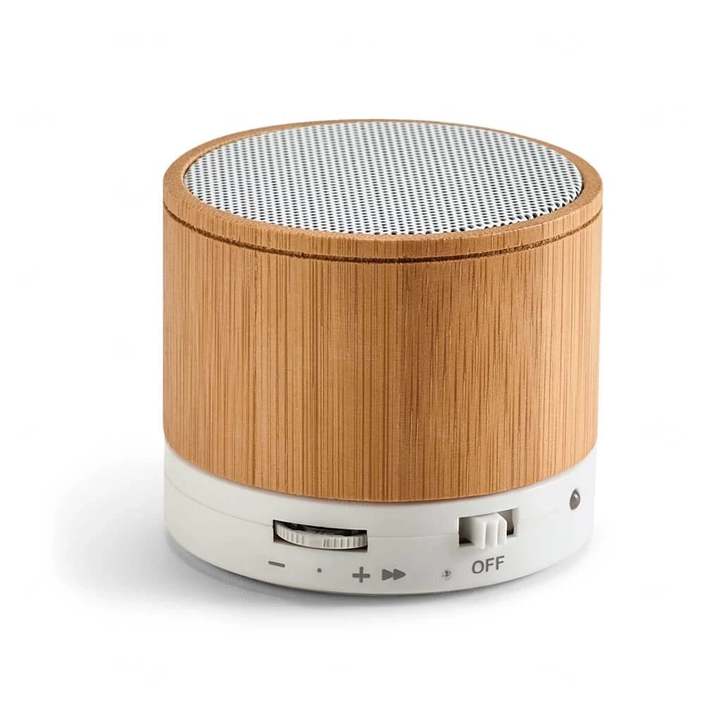 Caixa de Som em Bambu com Bluetooth e Microfone Personalizada Natural