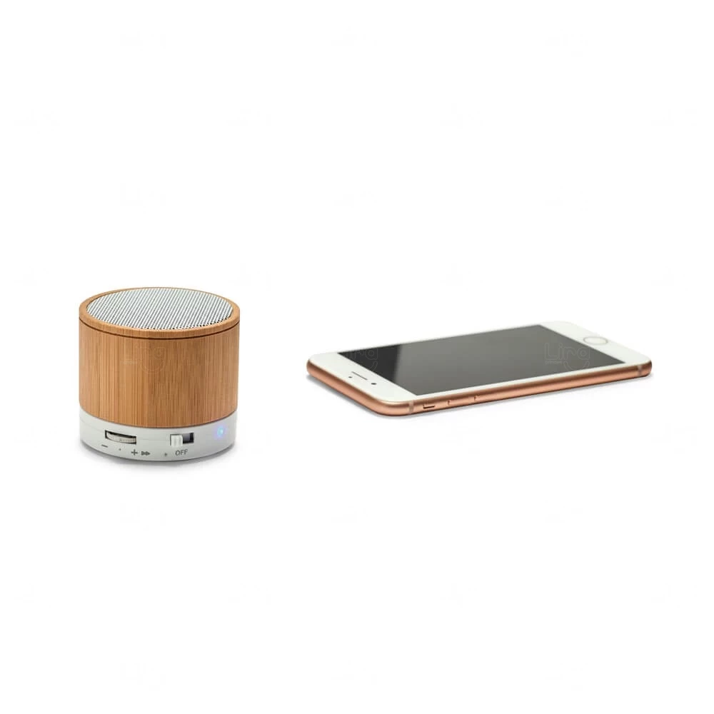 Caixa de Som em Bambu com Bluetooth e Microfone Personalizada 
