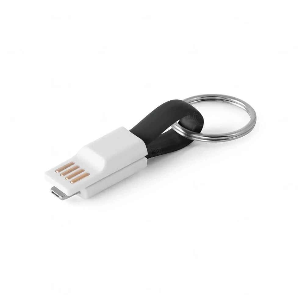 Cabo USB 2 em 1 com Argola Personalizado Preto
