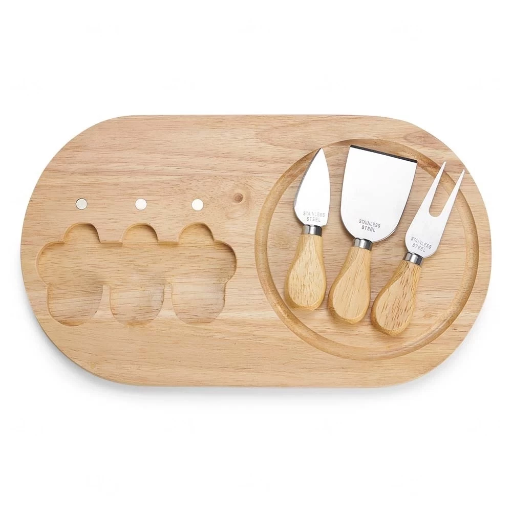 Kit Queijo 4 Peças com Tábua de Bambu Magnética Personalizado 