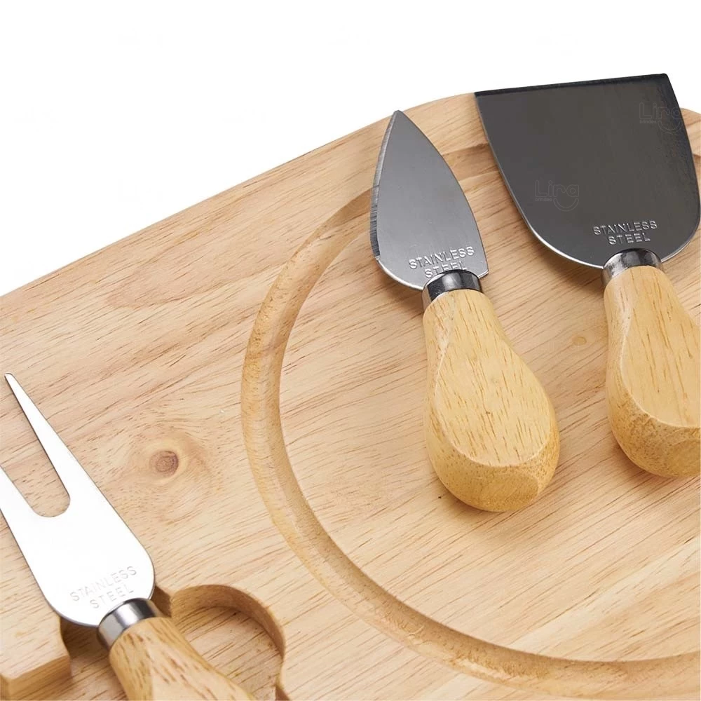 Kit Queijo 4 Peças com Tábua de Bambu Magnética Personalizado 