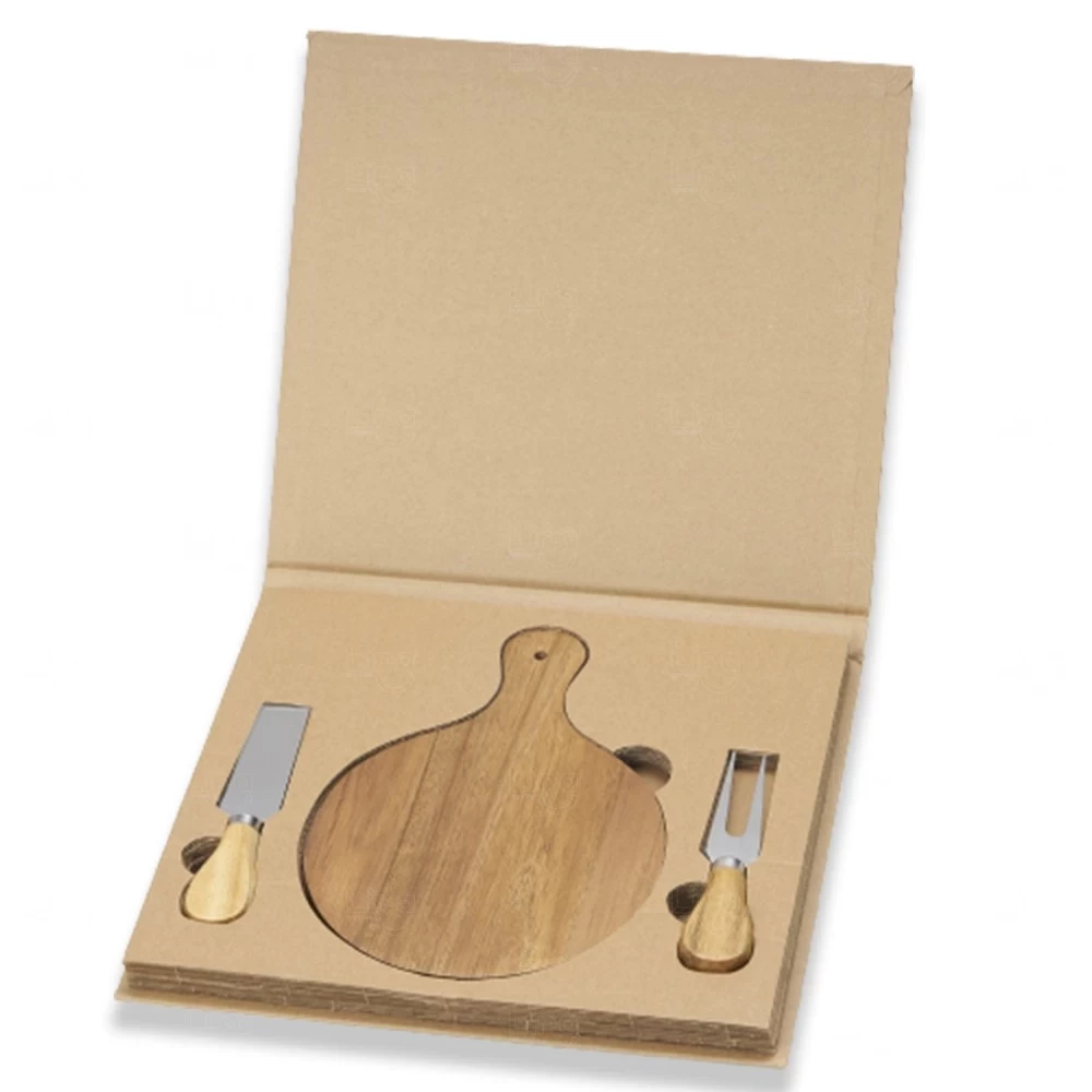 Kit Queijo 3 peças com Tábua Redonda Personalizado Natural