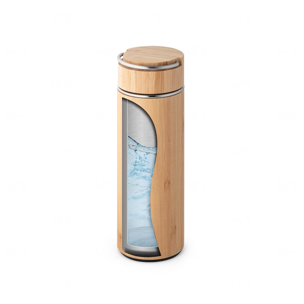 Garrafa Térmica 440ml Inox e Bambu com Infusor Personalizada 