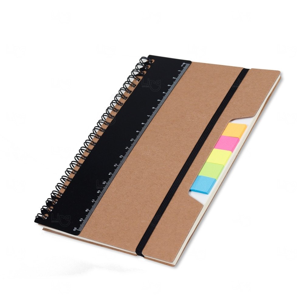 Caderno com Autoadesivos e Régua Personalizado - 21 x 15,5 cm Preto