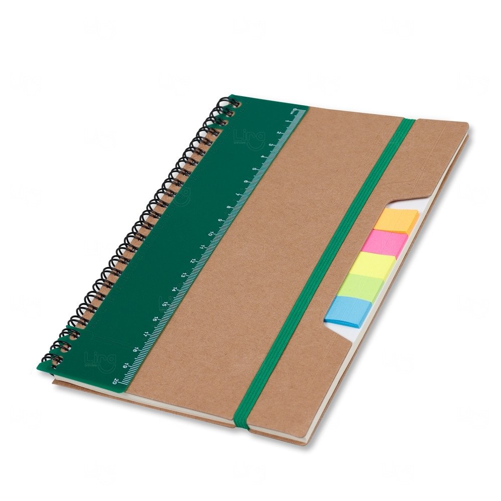 Caderno com Autoadesivos e Régua Personalizado - 21 x 15,5 cm Verde