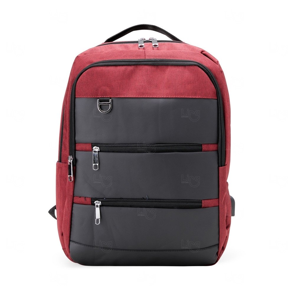 Mochila 26L de Nylon com Couro Sintético Personalizada Vermelho