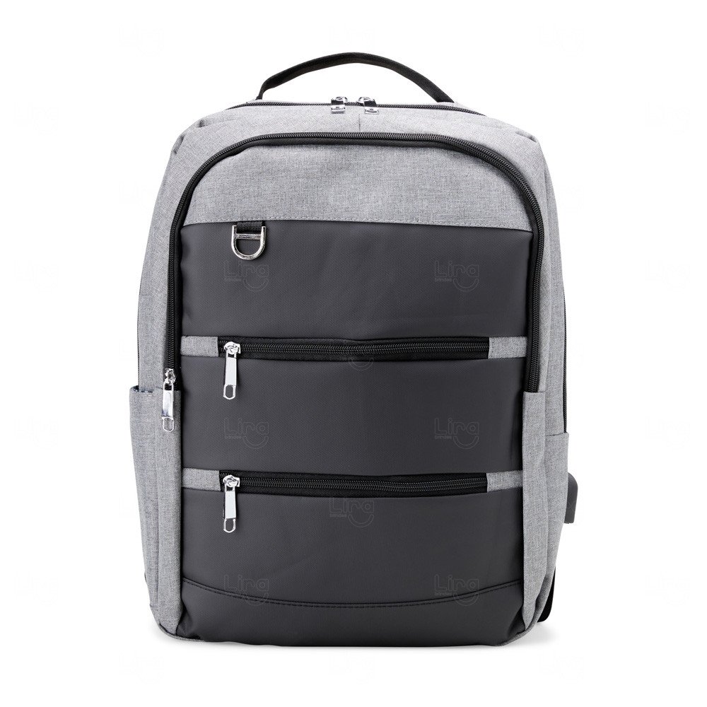 Mochila 26L de Nylon com Couro Sintético Personalizada Cinza