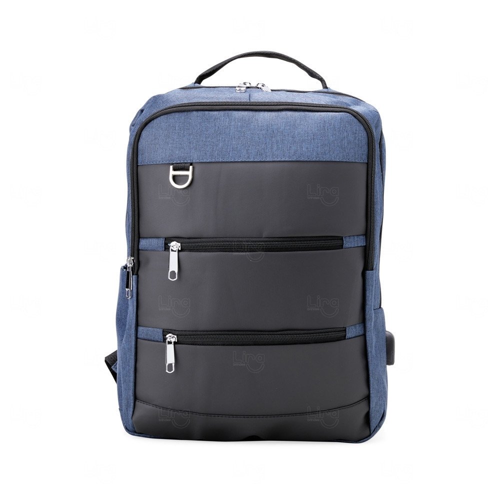 Mochila 26L de Nylon com Couro Sintético Personalizada Azul