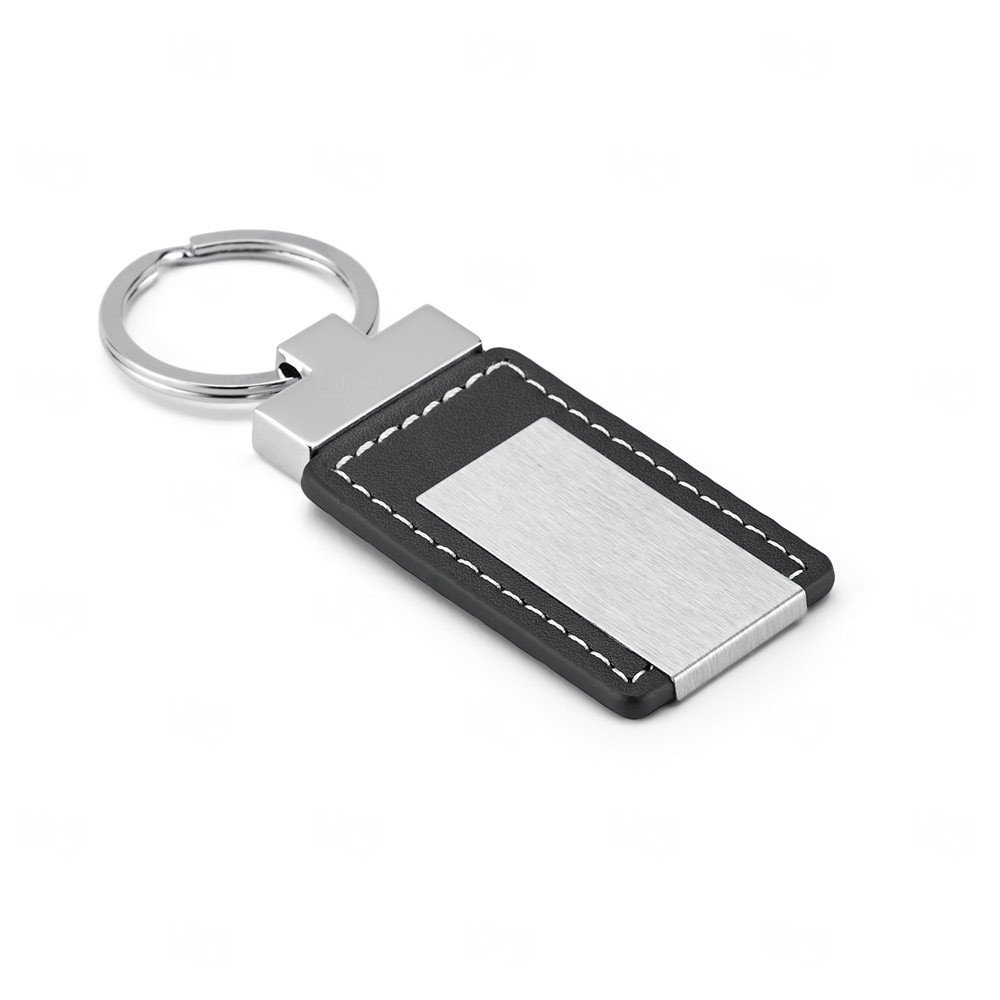 Chaveiro Metálico com Couro e Placa para Gravação 