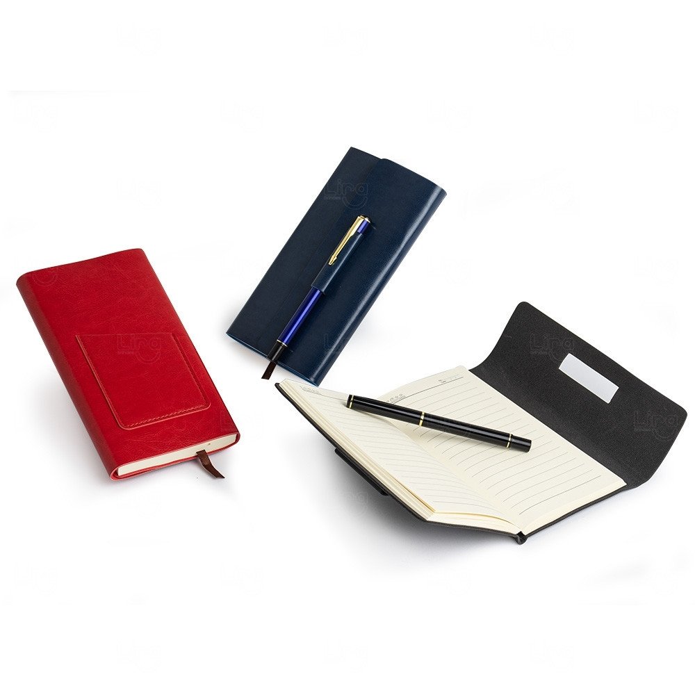 Kit de Anotações em Couro Sintético Personalizado - 17,8 x 10 cm 