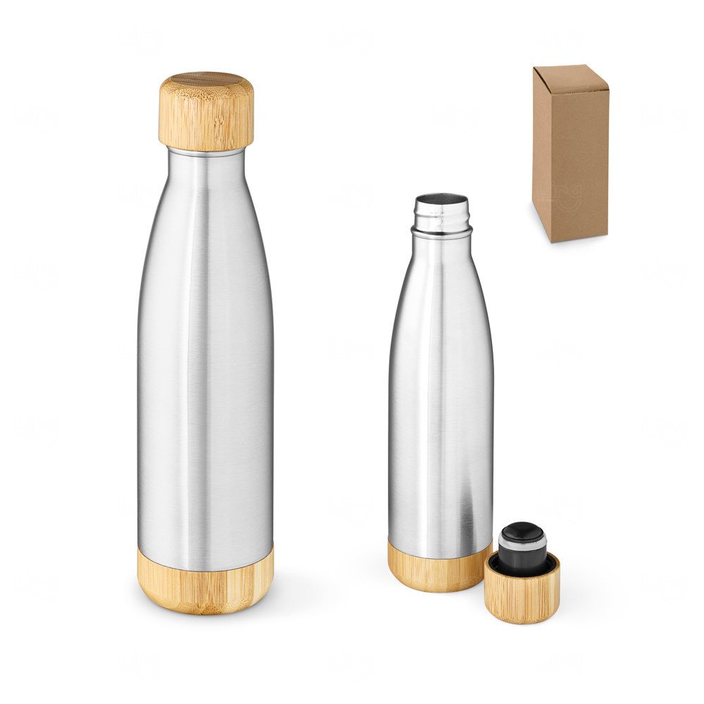 Garrafa Térmica Inox e Bambu 800ml Personalizada 