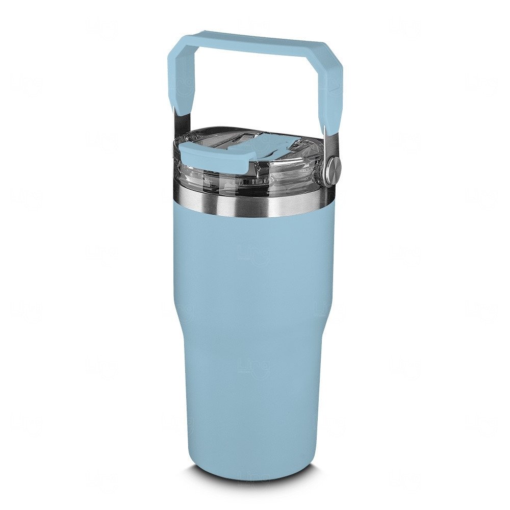 Copo Térmico Personalizado Inox 650ml com Tampa, Bico e Alça Azul