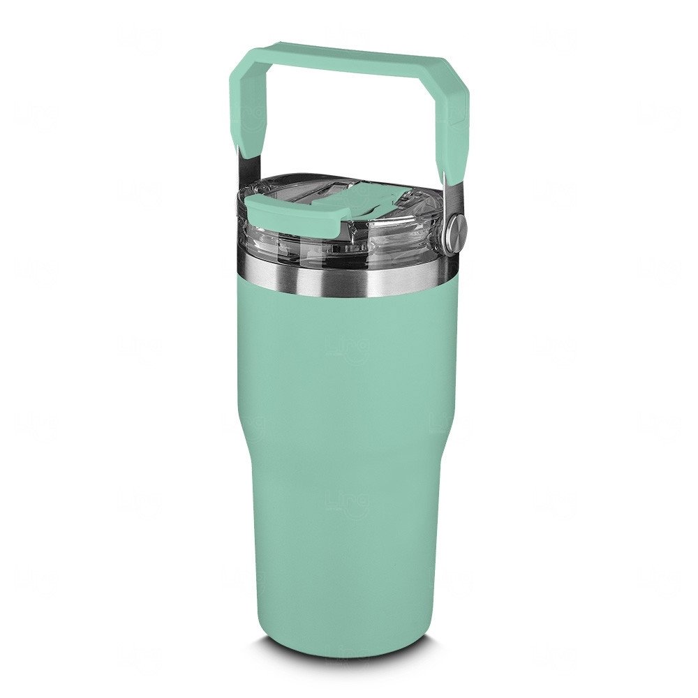Copo Térmico Personalizado Inox 650ml com Tampa, Bico e Alça Verde