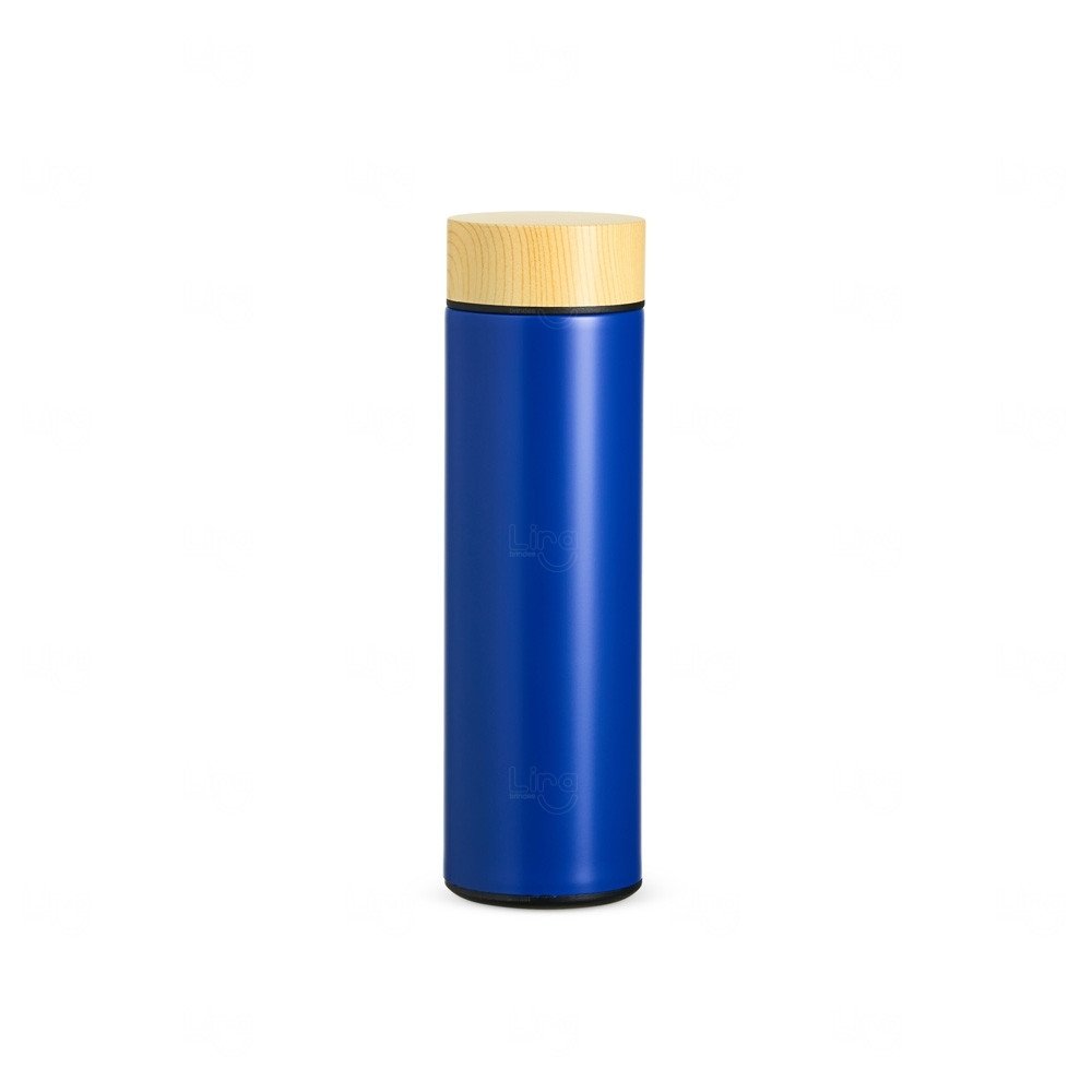 Garrafa Térmica 450ml Infusor e Tampa de Madeira - Personalizada 